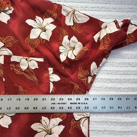 Tehama Clint Mens 100% Silk Red Gold Floral Hawaiian Shirt Size XXL Short Sleeve - Picture 6 of 7